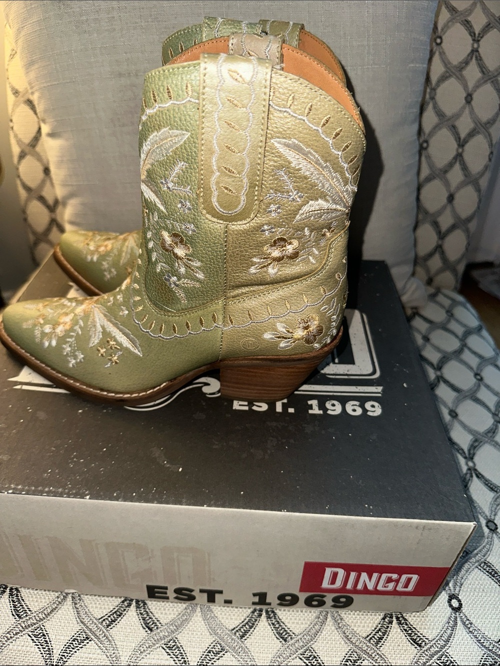 dingo Sage Green Floral Embroidered Western Ankle Boots - Picture 3 of 5